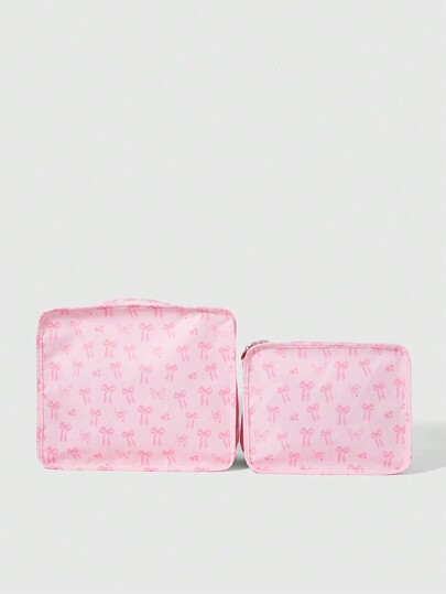 Kawaii Bolsa organizadora de viaje linda con estampado de lazos rosas, estilo Kawaii