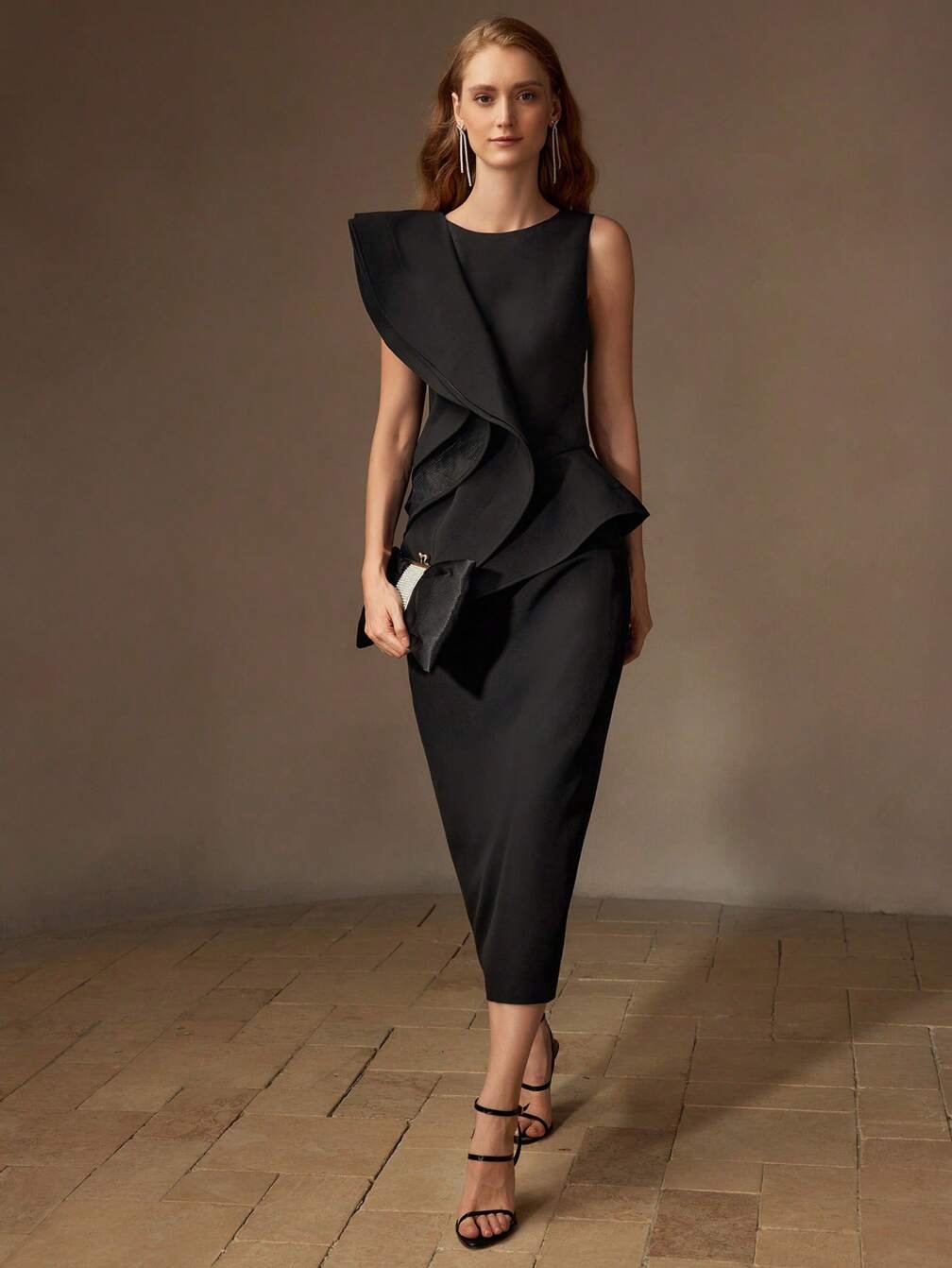 layered peplum midi dress MOTF SOLID RUFFLE TRIM WAIST DRESS｜Motf CATROBESJUPES