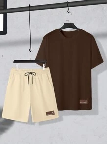 Manfinity Homme Plus Size Men's Solid Color Round Neck Short Sleeve Top And Shorts 2 Pieces Casual Outfit, Cozy Outfits - Multicolor - View 6