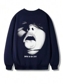 Manfinity EMRG Men's Round Neck Long Sleeve Casual Sweatshirt With Figure Print, Minimalist Design