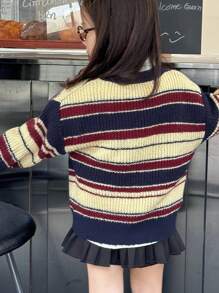 DAZY Young Girl Batwing Long Sleeve Loose Striped Casual Sweater, Autumn/Winter