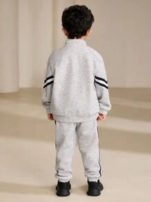 SHEIN Young Boy 4-7 Years Old Warm Fleece Lined Sports Suit,Back-To-School Casual Tracksuit,Winter Career Day Long Sleeve Jacket And Pants Set Jogging Suit - Multicolor - View 2