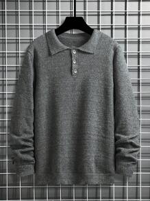 Manfinity Homme Áo len dài tay cài nút phía trước màu trơn cho nam - màu đen - Xem 1