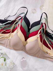 Bộ 5 chiếc/Bộ Áo ngực lót nữ màu trơn tối giản, thoải mái & không dây - Nhiều màu - Xem 6