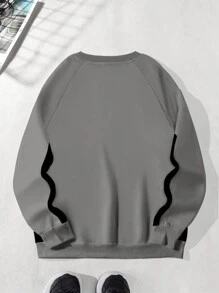 Manfinity Roghcode Men's Letter Print Raglan Sleeve Pullover Sweatshirt, Casual Autumn