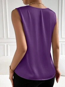 EMERY ROSE 女士纯色 V 领无袖休闲上衣 - 紫色 - 查看 2
