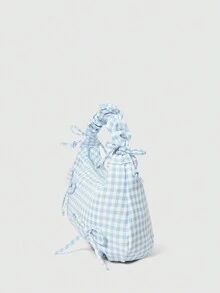 ROMWE Kawaii 1 件高品质大容量休闲单肩斜挎格子蝴蝶结褶皱手提包 - 彩色 - 查看 3