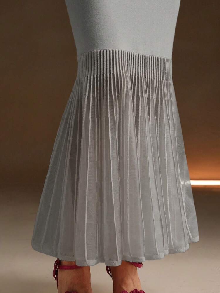 女性用エレガントなマーメイドラインシアースリーブグレーウォーミーニットドレス