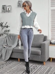 Chiquease V 领优雅无袖针织毛衣背心