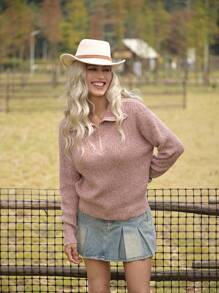 LanaWest 1 pieza Suéter de punto casual con cremallera media de mujer para ropa de Año Nuevo