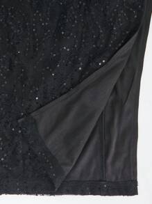 Hauture Damen Pailletten Spitzenkleid mit seitlichem Ausschnitt