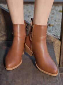 Styleloop Women's Solid Color Metal Decor Casual Fashion Ankle Boots, Simple Short Boots, BOHO Style, Retro American/Bohemian Vibe, Suitable For Music Festivals, Parties, Christmas, Halloween