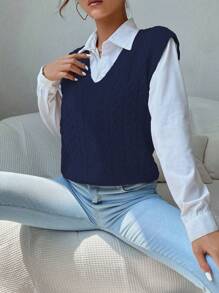 SHEIN Unity Chaleco de punto sin mangas de cuello en V elegante - azul real - Ver 3