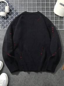 Manfinity EMRG Jersey grueso de cuello redondo con bloqueo de color y estampado de estrella de cinco puntas, de uso casual y versátil, para salir con amigos