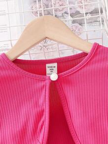 Elladie kids 2pcs Young Girls Flower Trim Fluffy Set - Hot Pink - View 5