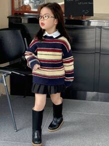 DAZY Young Girl Batwing Long Sleeve Loose Striped Casual Sweater, Autumn/Winter
