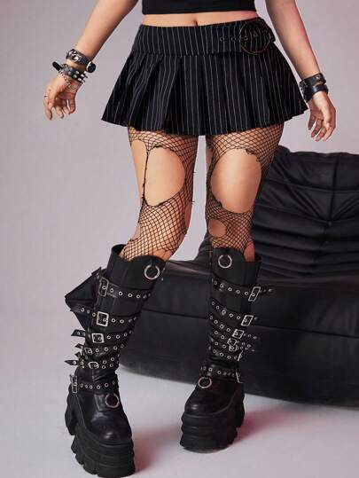 Grunge Punk Große Größen Rock Musik Festival Punk Mädchen gestreifte Patchwork Taillenbund Sicherheits Shorts unter dem Rock versteckt