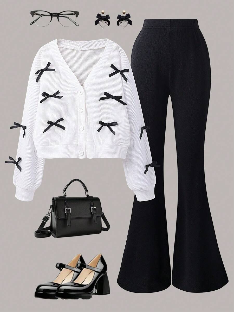 Sweetra Young Tween Girl Elegant Fashion Jacket With Flare Pants Set For Autumn/Winter