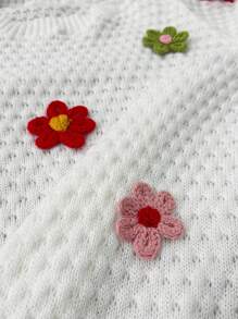 Calvaya 大码圆领长袖碎花装饰简约休闲套头毛衣针织衫秋冬款 - 白色 - 查看 5