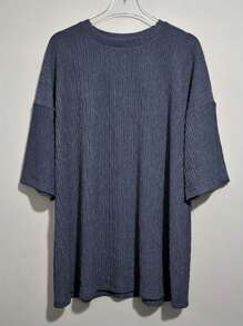 INAWLY 2pcs Set Solid Color Round Neck Middle Long Sleeve Casual Top & Full Length Pants For Women - Grey - View 6