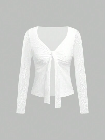 SHEIN Unity Fashionable Sexy Versatile Lace-Up Long Sleeve T-Shirt For Autumn/Winter Fall Cloth For Women