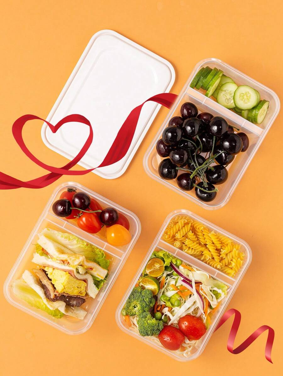 SHEIN Basic living 2pcs Double Grid Lunch Box, 1000ml Clear Food Container For Outdoor School Supplies,Back To School - White - View 1