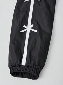 SHEIN 少女领口图案前开襟羊毛衫，甜美又别致 - 黑色 - 查看 5