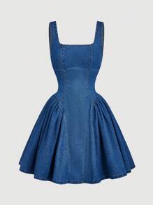 SHEIN MOD 1 pièce Robe en jean volantée à taille élastique pour femmes, mode d'été