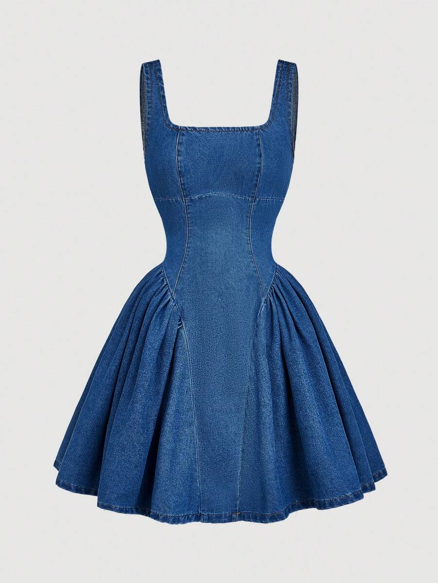 SHEIN MOD 1 pièce Robe en jean volantée à taille élastique pour femmes, mode d'été