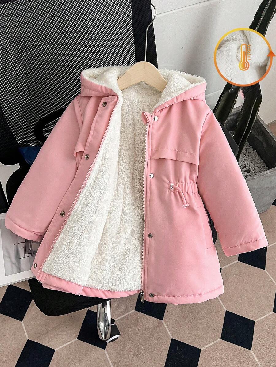 Elladie kids 年轻女孩腰部收紧连帽加厚外套，拉链开合，假抽绳，冬季