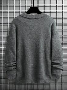 Manfinity Homme Áo len dài tay cài nút phía trước màu trơn cho nam - màu đen - Xem 2