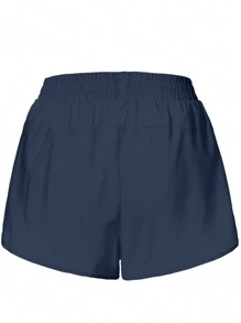 Gameset SHEIN Sport Quần short thể thao tối giản cạp chun cho nữ, mặc thường ngày, quần short tập gym, quần short đi xe đạp - Màu xanh hải quân - Xem 2