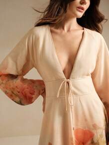 Anewsta Vestido de manga larga con estampado floral, suave y romántico, apropiado para vacaciones a principios del otoño