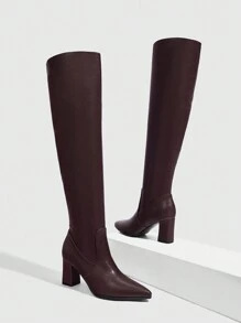 CUCCOO SZL Fashionable Autumn/Pointed Toe Stiletto Thigh-High Boots, Sexy Party Wear For And Spring Shoes Spring Break Easter - Burgundy - View 6