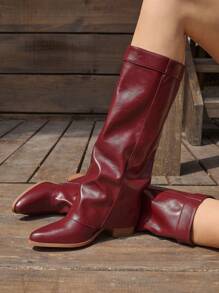 Styleloop Western Cowgirl Boots, Embroidered Riding Boots, Chelsea Boots, Tall Maillard Boots, BOHO Style, American Retro, Bohemian, Western Music Festival, Party, Christmas, Halloween Outfit - Burgundy - View 3