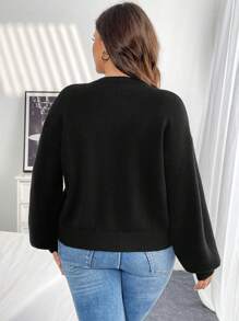 SHEIN Essnce Plus Size Women's Fall Women Outfits Warm Clothes Fashion Casual Commuting Elegant Lantern Sleeve Long Sleeve Bowknot Fall Sweaters Thanksgiving Sweater Winter Sweater Plus Sweater Long Sleeve Sweater Cute Sweater Black Sweater Cardigan
