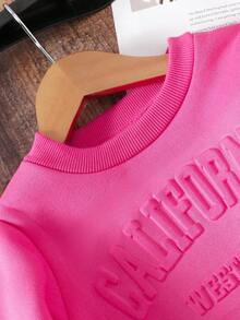 Bộ áo hoodie họa tiết chữ thời trang cho bé gái và quần nỉ cạp chun - Màu Hồng Tươi - Xem 4