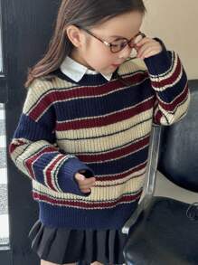 DAZY Young Girl Batwing Long Sleeve Loose Striped Casual Sweater, Autumn/Winter