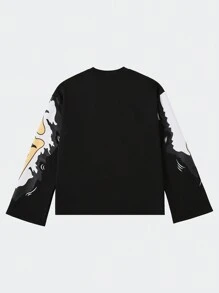 ROMWE MEN Street Life Kaos Crop Top Longgar Ukuran Besar, Gaya Jalanan untuk Pria - Hitam - View 3