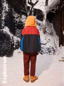 SHEIN Outdoor Casual Sports Style Tween Boy's Patchwork Embroidered Letter Hoodie Jacket, Suitable For Entertainment And Leisure Wear - Multicolor - View 4