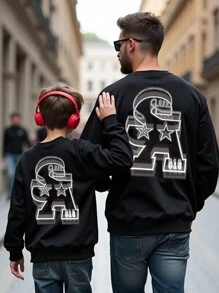 1pc Men's Fashionable Casual Street Wear Letter Print Fleece Crew Neck Sweatshirt, Autumn/Winter