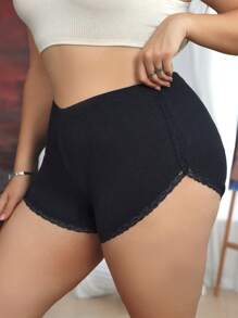 1 pieza Pantie de talla grande con borde de encaje de unicolor