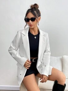 SHEIN LUNE Bộ vest thời trang trang trí trái tim cho nữ, mùa thu - trắng - Xem 4