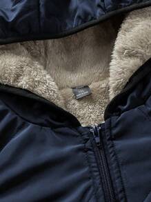 SHEIN LUNE Plus Size Minimalist Warm Hooded Zip-Up Padded Jacket, Suitable For Winter