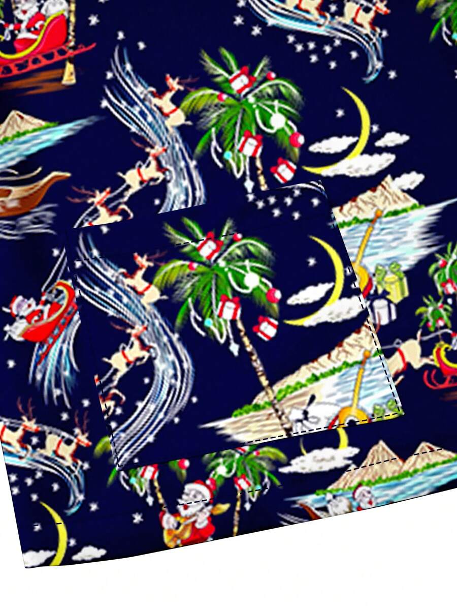 SHEIN TaskFit Plus Size Women's Cute Cartoon Santa Claus Print Short