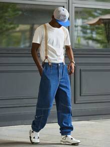 Manfinity Hypemode Men's Casual Washed Denim Bib Overalls