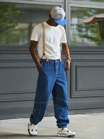 Manfinity Hypemode Men's Casual Washed Denim Bib Overalls