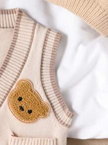 SHEIN Baby Boy Solid Color Patchwork Front Button Sleeveless Pocket Simple Top