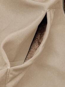 大码前拉链长袖口袋休闲连帽外套 - 米色 - 查看 4