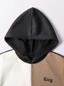 SHEIN 青少年男孩多色拼布时尚哥特朋克风格休闲连帽运动衫，适合秋冬季日常穿着